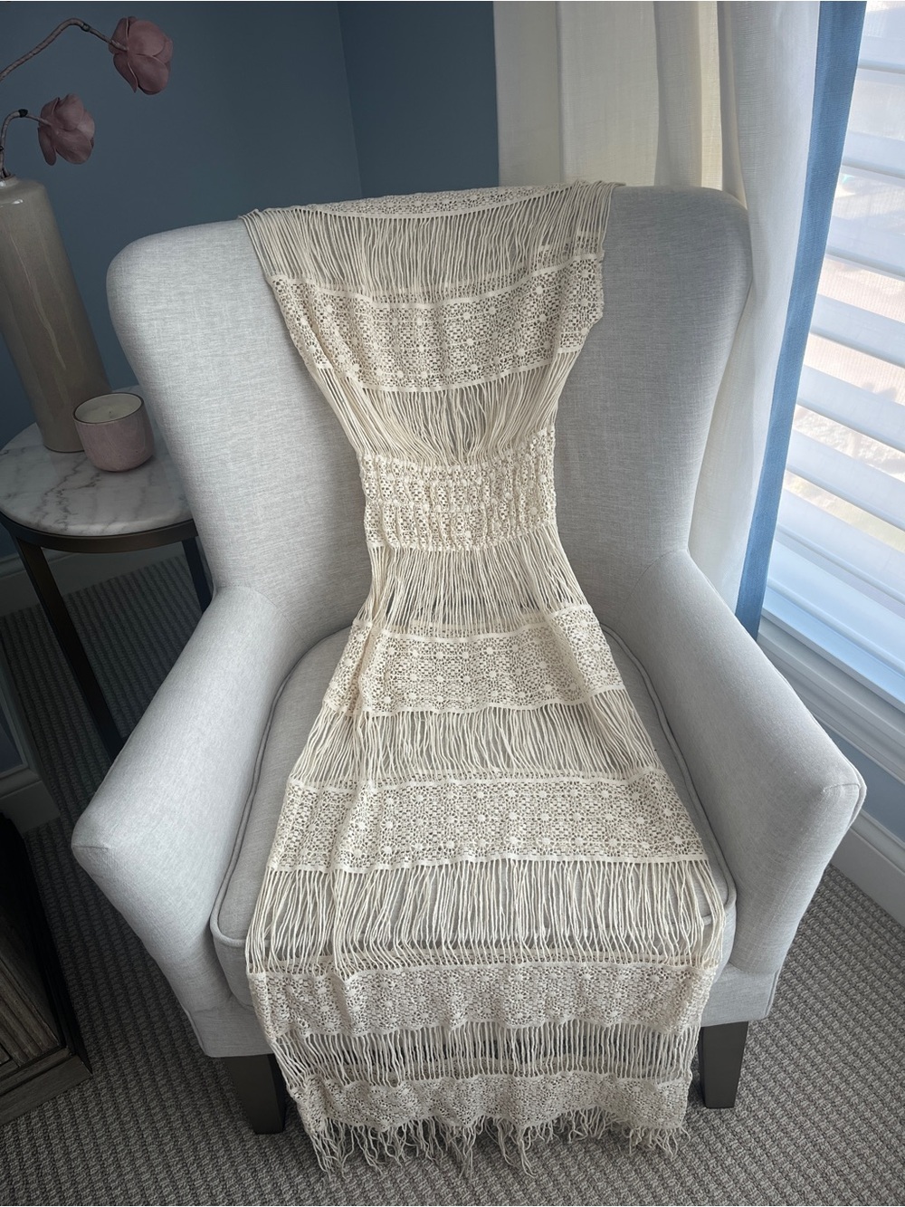 Callahan Amelia Crochet Fringe Maxi Dress Cream XS (No Slip)